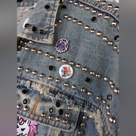 SOLD💝Kawaii pastel goth cropped lt wash ooak jacket! Lots of metal! Sugar Killz - Picture 6 of 14